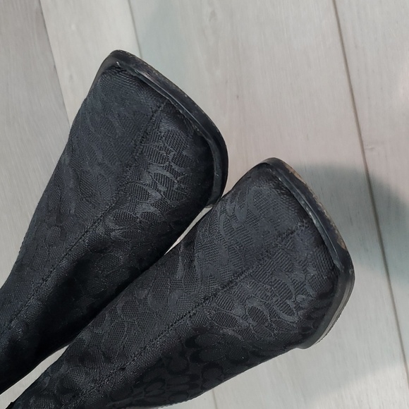 Coach Womens Black Signature Heels Ankle Boots Square Toe shoes sz 6B - Picture 3 of 12